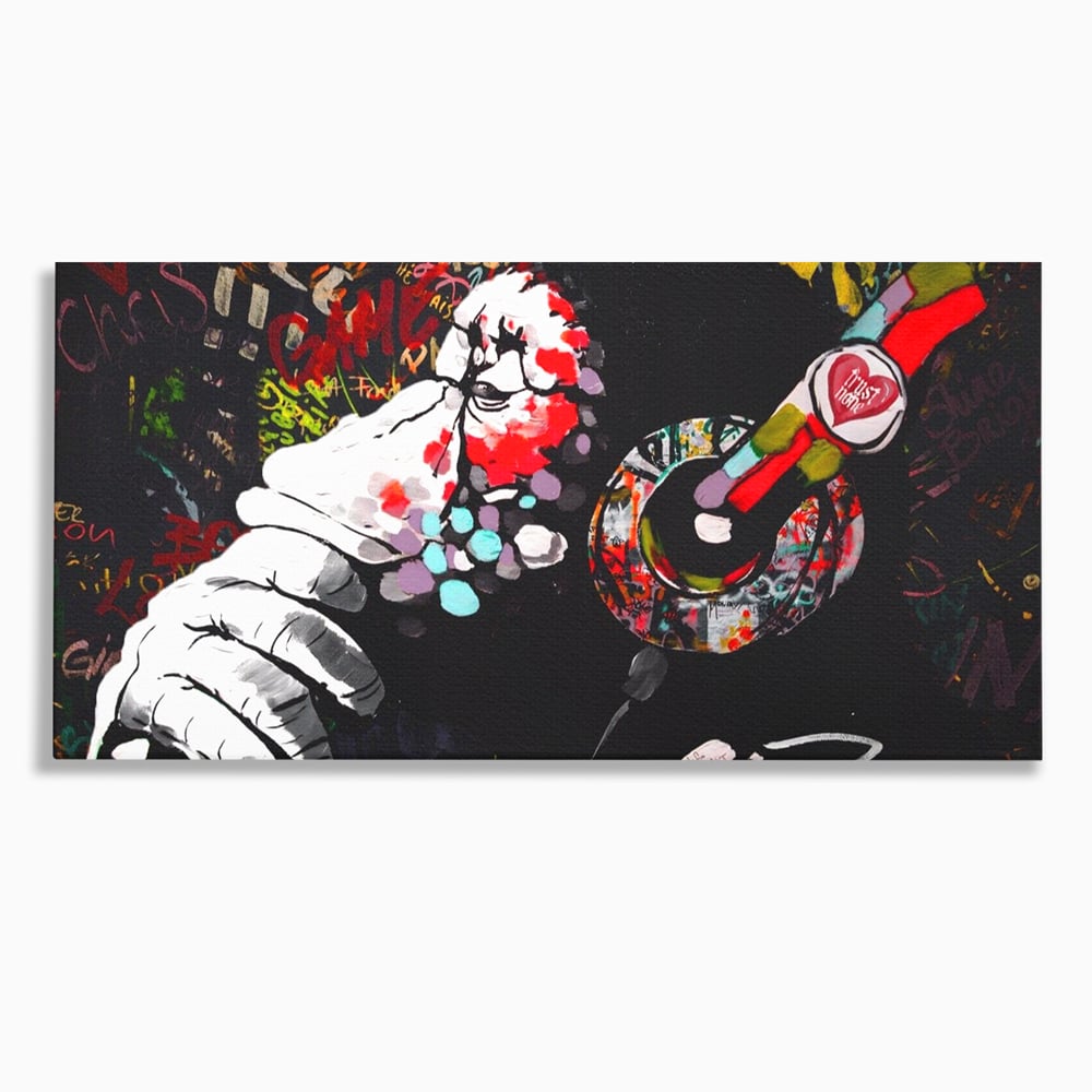Tablou canvas cu tablou canvas cu maimuta dj, fara rama, pe sasiu de lemn